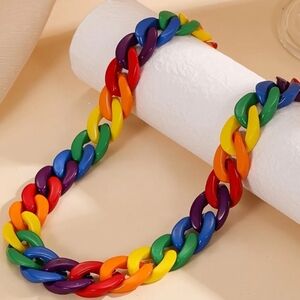 New! UNISEX LGBTQ+ Rainbow Chunky Resin Pride Necklace.